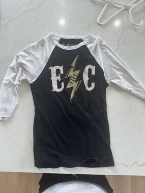Black & White Raglan Long Sleeve Tee with Lightning Graphic